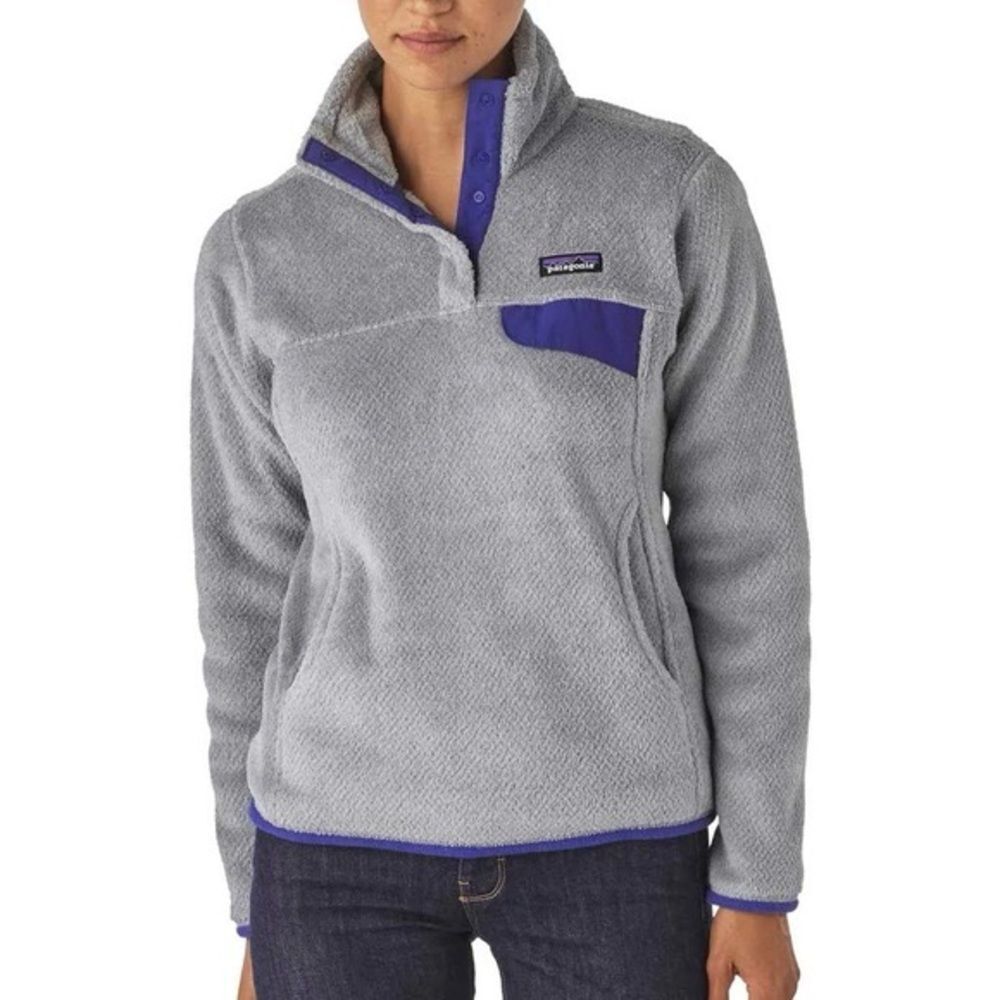 Patagonia Women’s Polartec T-Snap Quilted Gray Synchilla Pullover Sweater- Small